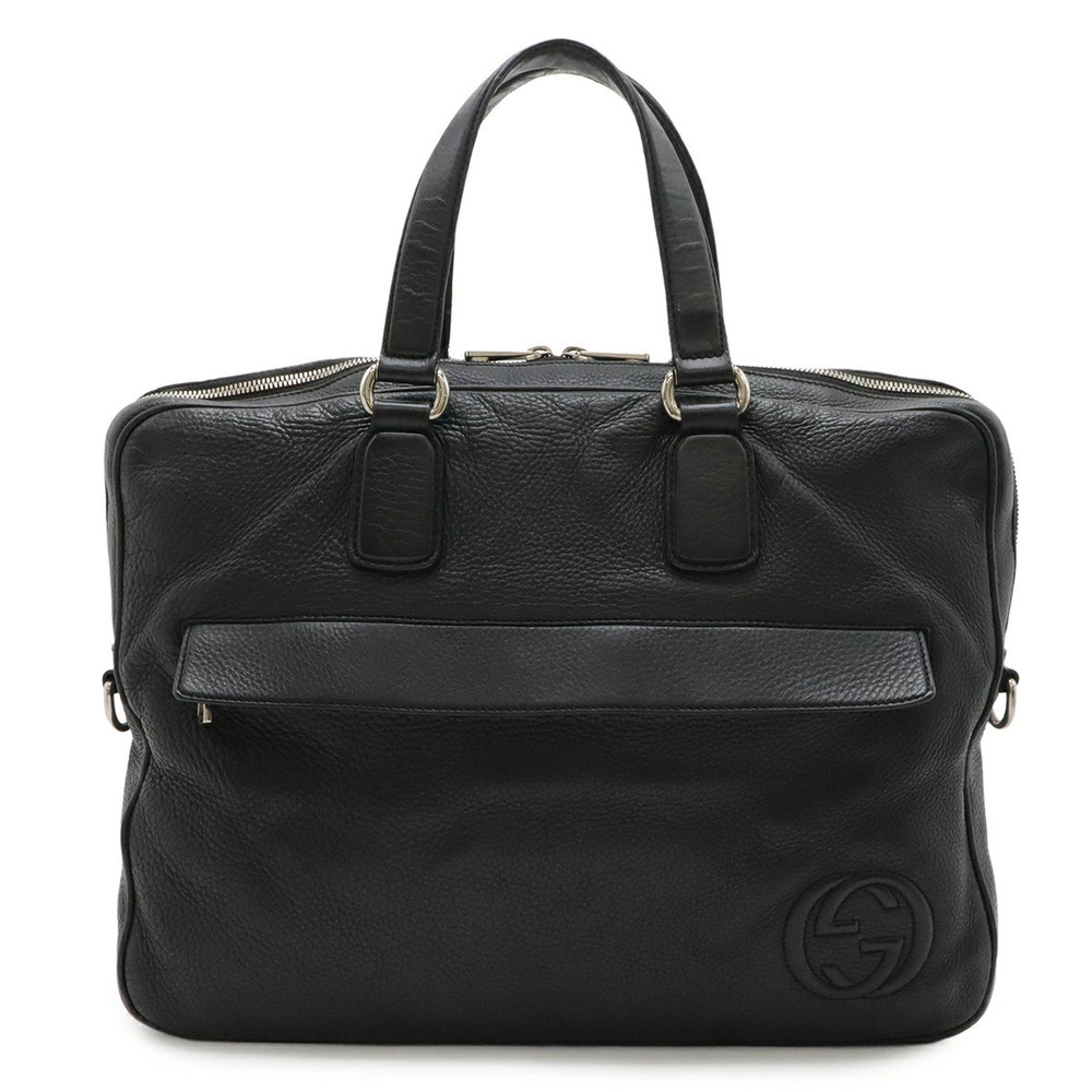 Gucci Interlocking G Business Bag Briefcase Leather Black Shoulder Strap